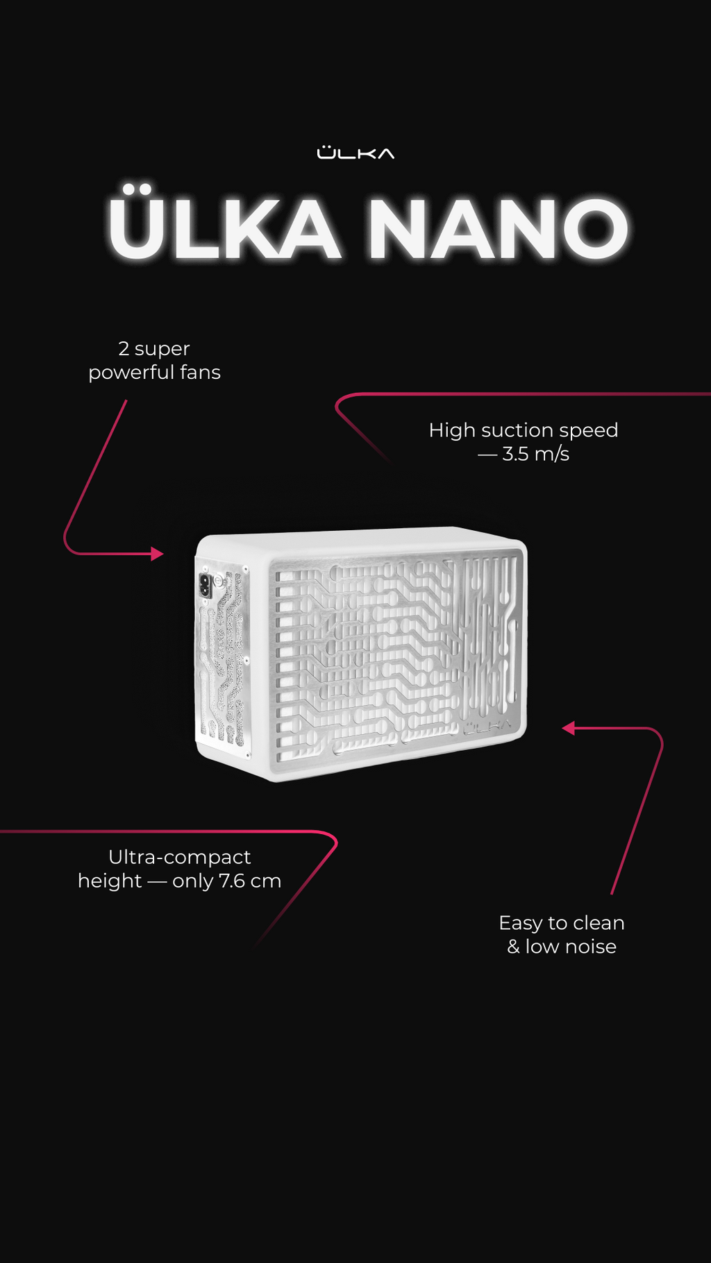 ULKA Tabletop Nail Dust Collector NANO white color / 58W