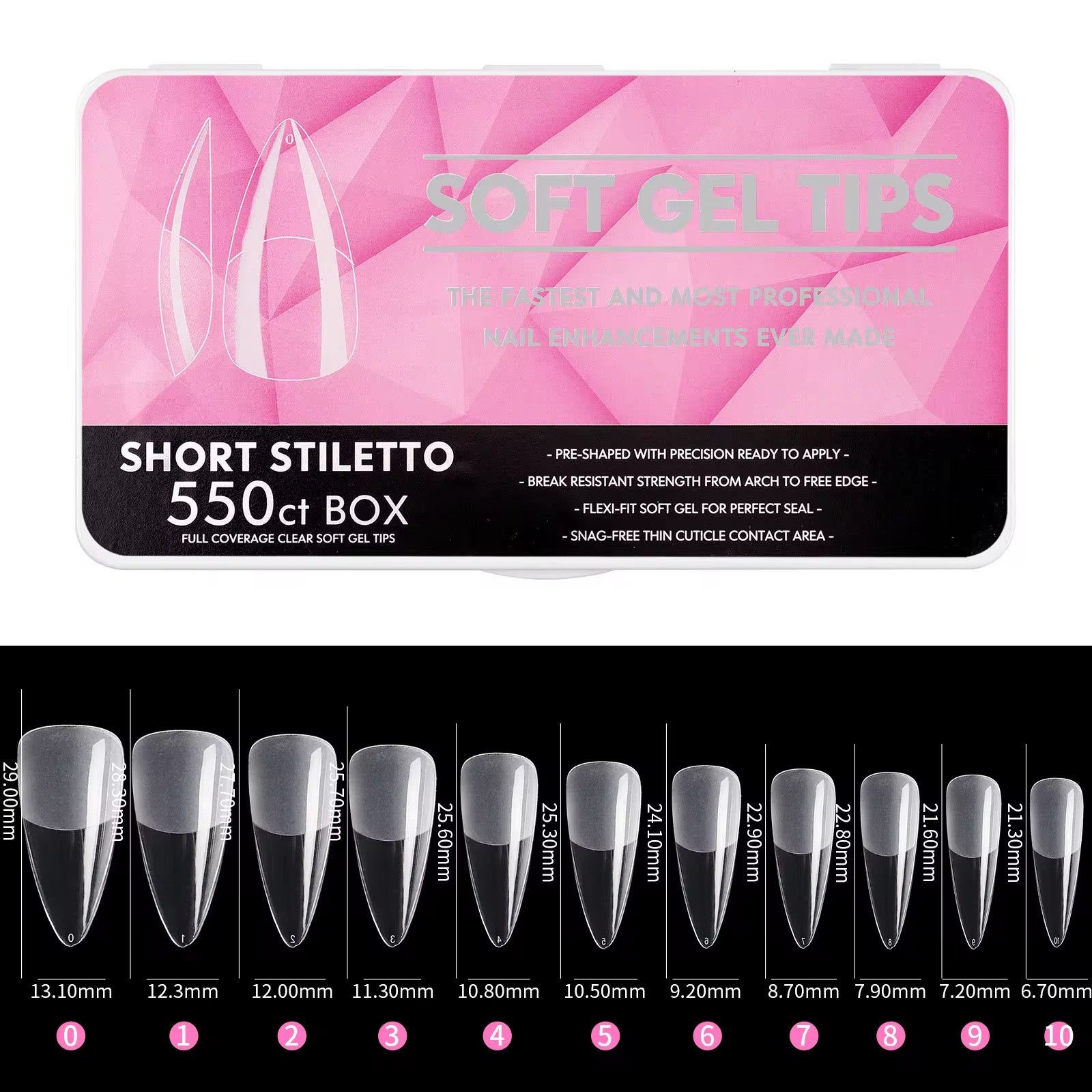 Soft gel tips SHORT STILLETO